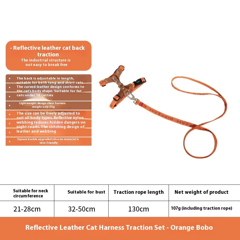 KFX-0314045 Cat Chest and Back Harness Leash Set - Reflective Nylon Options in Various Colors