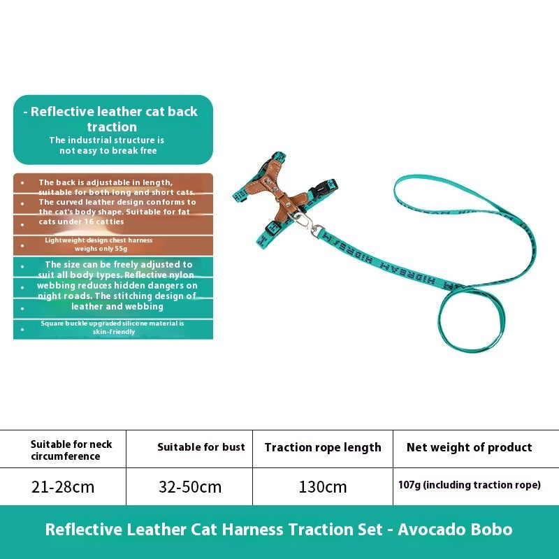 KFX-0314045 Cat Chest and Back Harness Leash Set - Reflective Nylon Options in Various Colors
