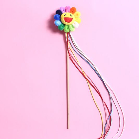 KFX-0352189 Three-Dimensional Rainbow Bow Tassel Cat Teasing Stick with Bells