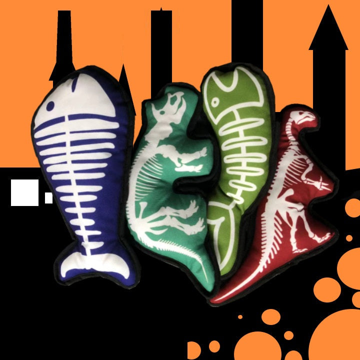 KFX-0390077 Dinosaur and Fishbone Plush Toy for Cats - Durable, Long-Lasting Fun