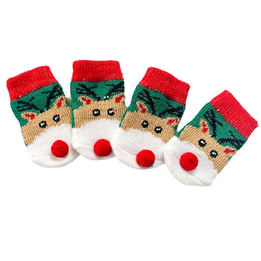 KFX-0400061 Festive Cartoon Pet Socks for Dogs - Santa Claus, Elk, and Snowman Designs