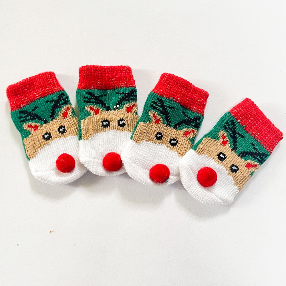 KFX-0400061 Festive Cartoon Pet Socks for Dogs - Santa Claus, Elk, and Snowman Designs