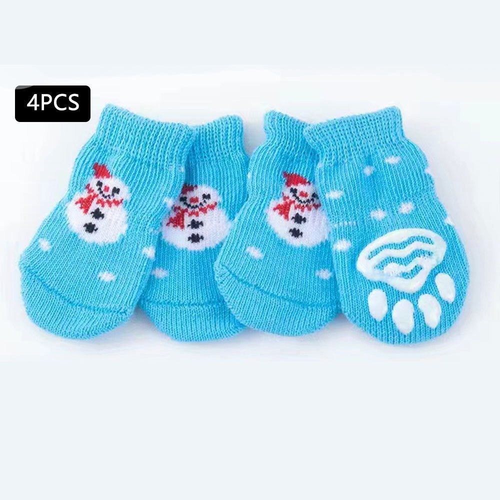 KFX-0400061 Festive Cartoon Pet Socks for Dogs - Santa Claus, Elk, and Snowman Designs
