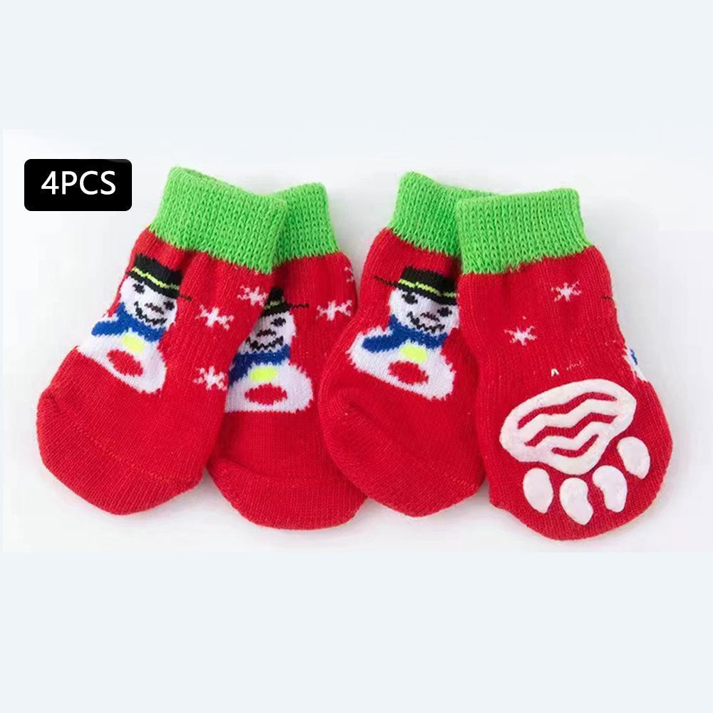 KFX-0400061 Festive Cartoon Pet Socks for Dogs - Santa Claus, Elk, and Snowman Designs