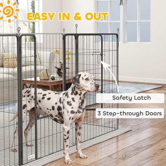 KFX-0449853 Indoor Outdoor Dog Playpen with 24 Panels and Lockable Door, Adjustable Pet Exercise Fence, Gray