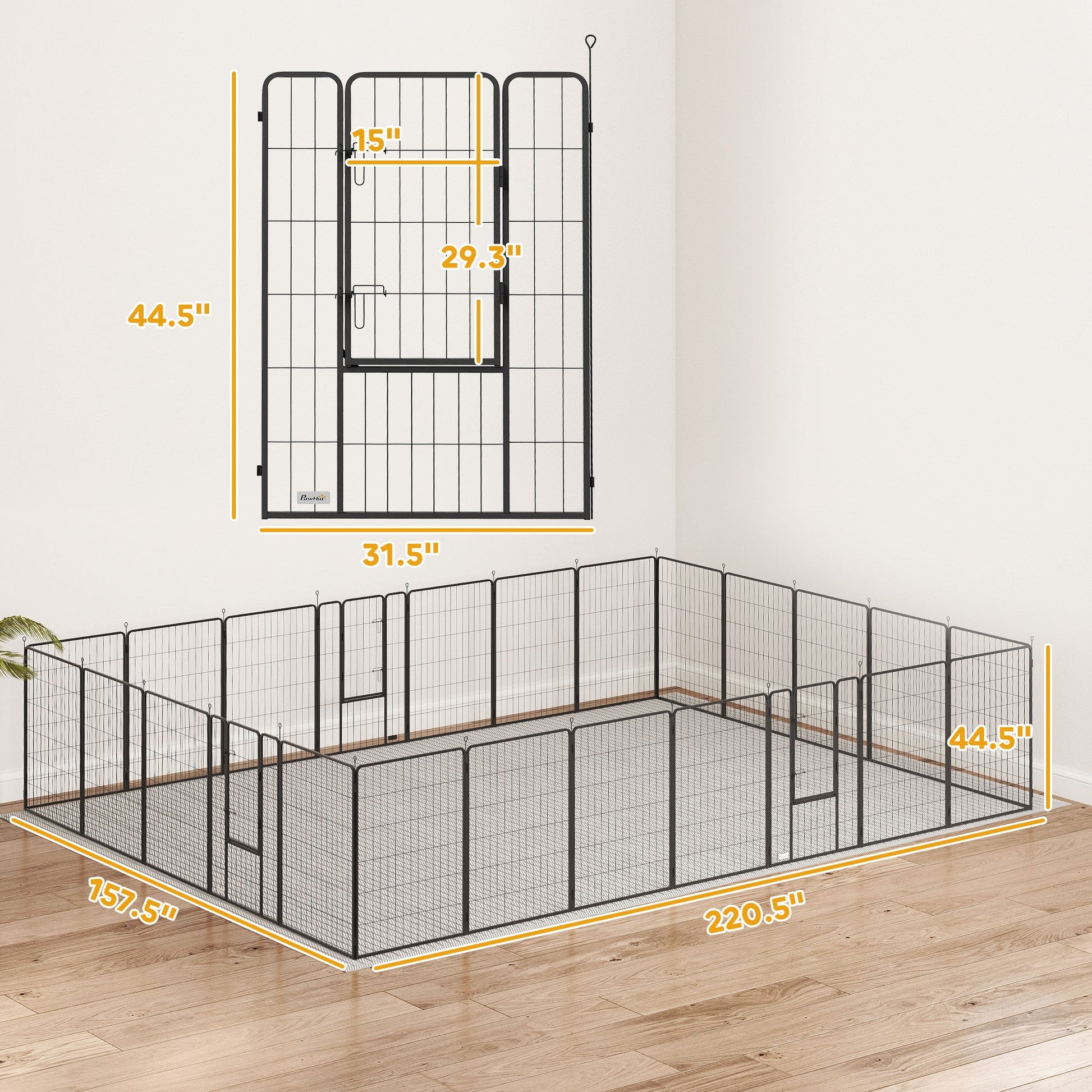 KFX-0449853 Indoor Outdoor Dog Playpen with 24 Panels and Lockable Door, Adjustable Pet Exercise Fence, Gray