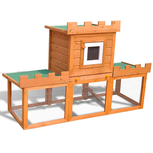 KFX-0482621 Two-Level Rabbit Hutch with Pine Wood Frame and Weather-Resistant Roof, Easy Cleaning Design