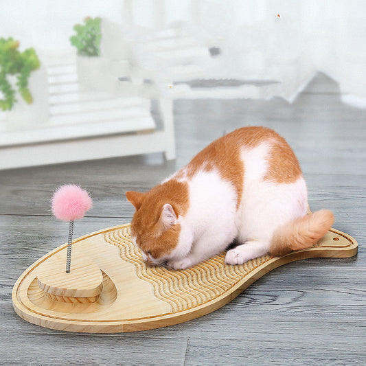 KFX-0546749 Pine Wood Cat Scratcher with Rex Rabbit Fur for Pet Comfort and Curiosity