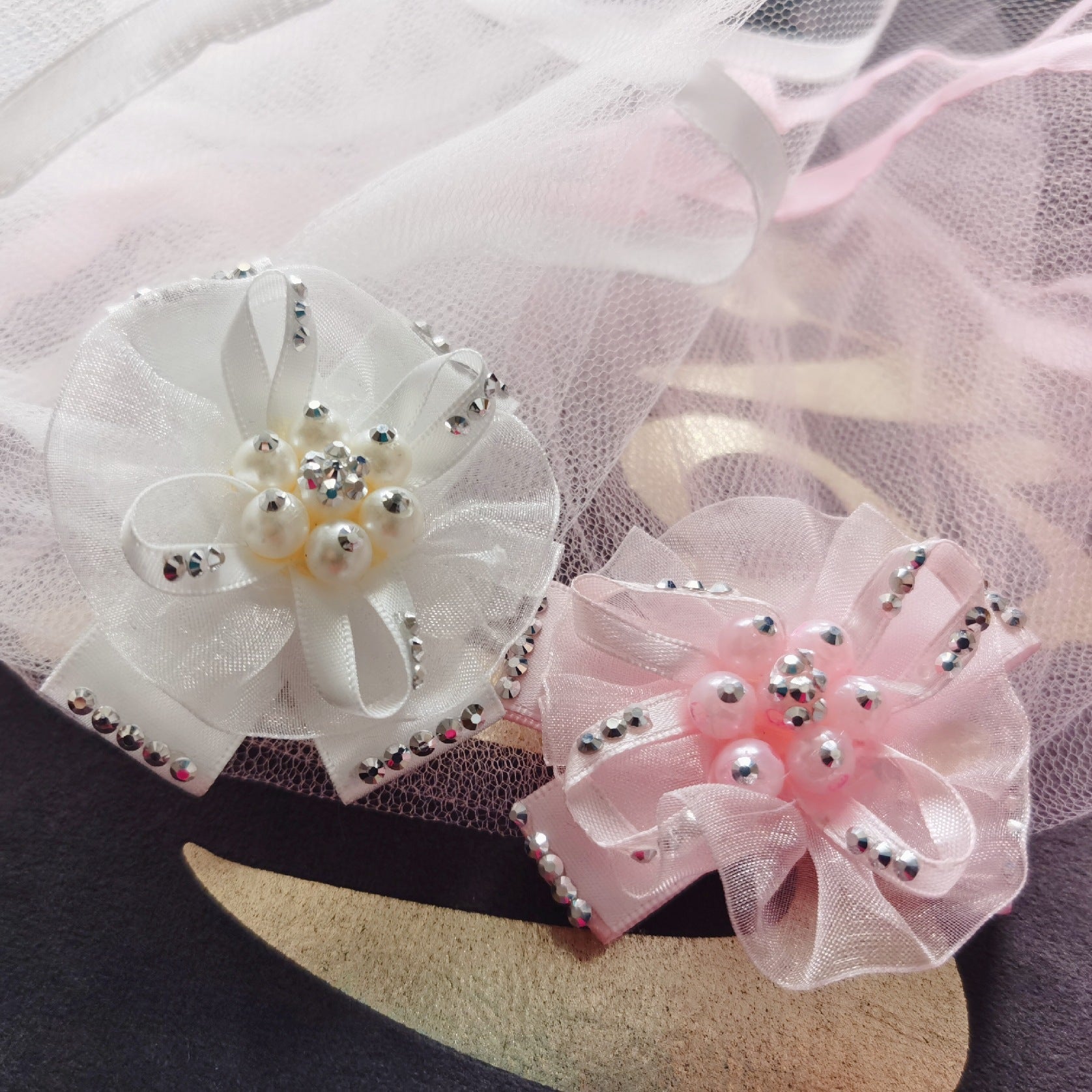 KFX-0548797 Princess Style Dog Hairpin Bow with Lace Veil Pet Accessory