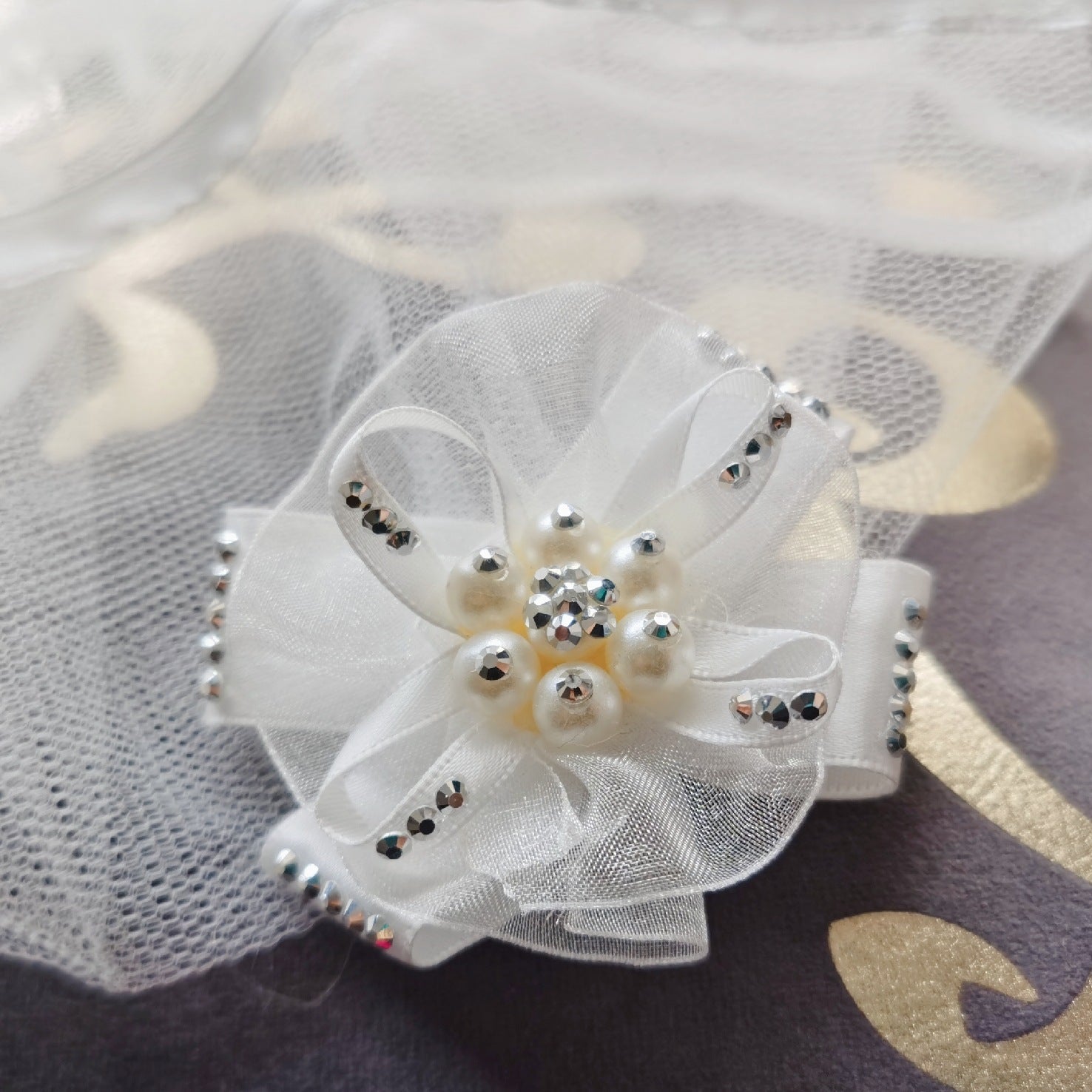 KFX-0548797 Princess Style Dog Hairpin Bow with Lace Veil Pet Accessory