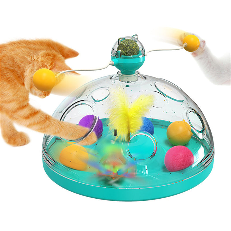 KFX-0553917 Interactive Multifunctional Cat Toy with Catnip, Twirling Balls, and Teaser Sticks