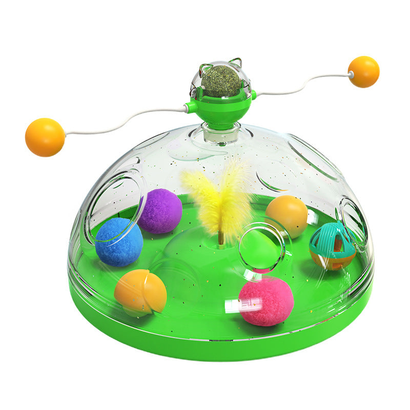 KFX-0553917 Interactive Multifunctional Cat Toy with Catnip, Twirling Balls, and Teaser Sticks