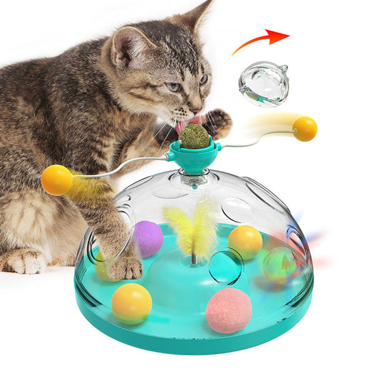 KFX-0553917 Interactive Multifunctional Cat Toy with Catnip, Twirling Balls, and Teaser Sticks