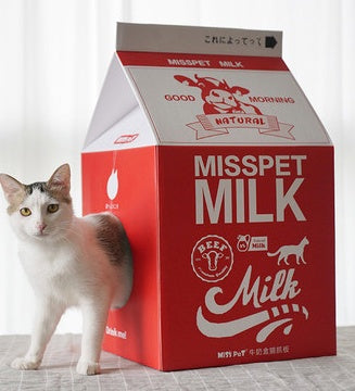 KFX-0612285 Milk Carton Cat Scratcher Toy - High-Density Corrugated Paper, Multiple Flavors