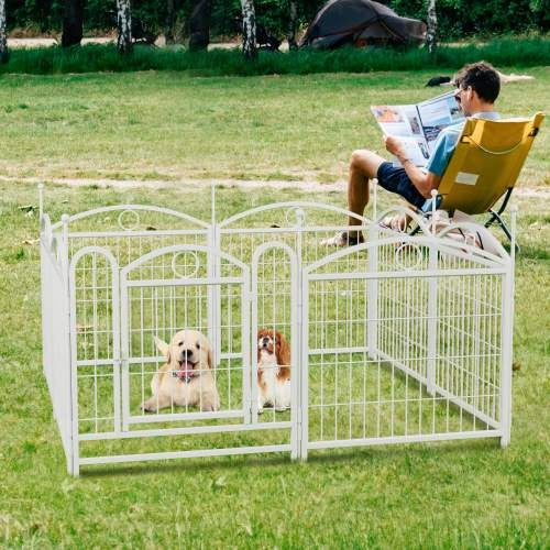 KFX-0623293 Indoor 8-Panel Metal Dog Playpen, 24-Inch High, Foldable with Door, Heavy Duty Iron for Pets