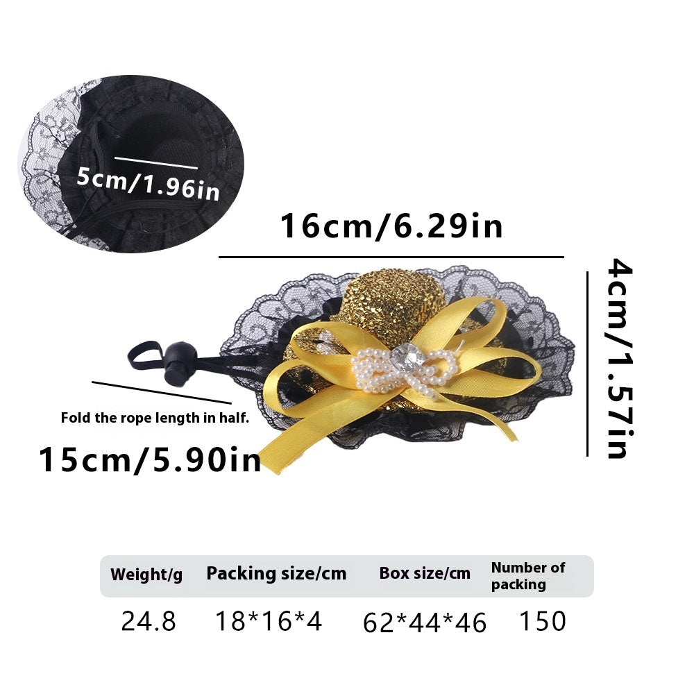 KFX-0662205 Embroidered Cloth Pet Lace Hat for Cats in Red, Gold, and Blue