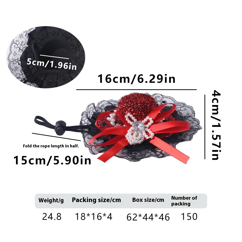 KFX-0662205 Embroidered Cloth Pet Lace Hat for Cats in Red, Gold, and Blue