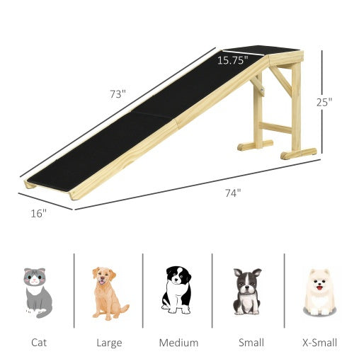 KFX-0688829 Dog Bed Ramp with Non-Slip Surface and Sturdy Wooden Construction, 74" x 16" x 25"