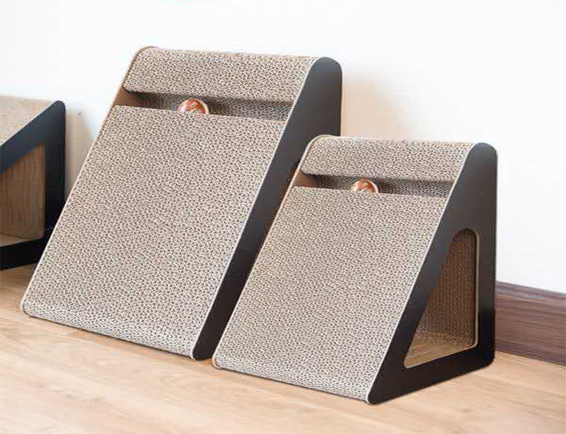 KFX-0710589 Triangle Cat Scratch Board - Corrugated Paper Claw Sharpener in Minimalist Black Design