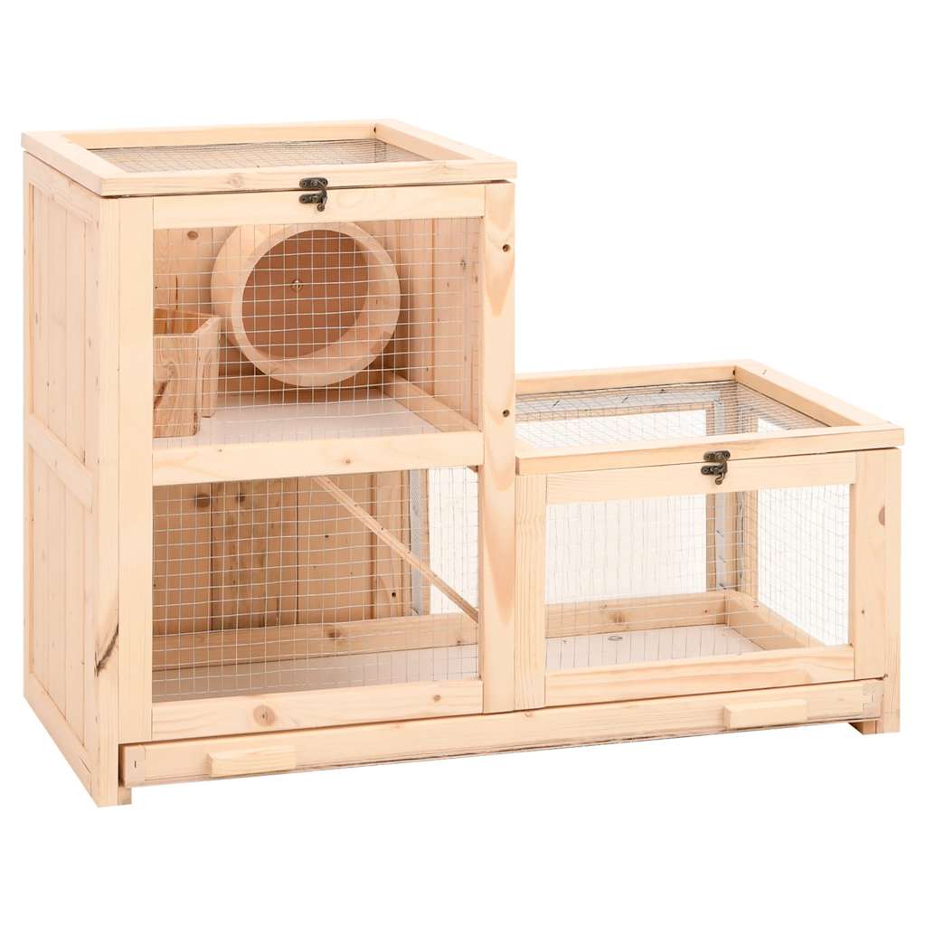 KFX-0810301 Two-Story Hamster Cage 81x40x60 cm with Solid Fir Wood, Exercise Wheel, and Easy Access Wire Mesh