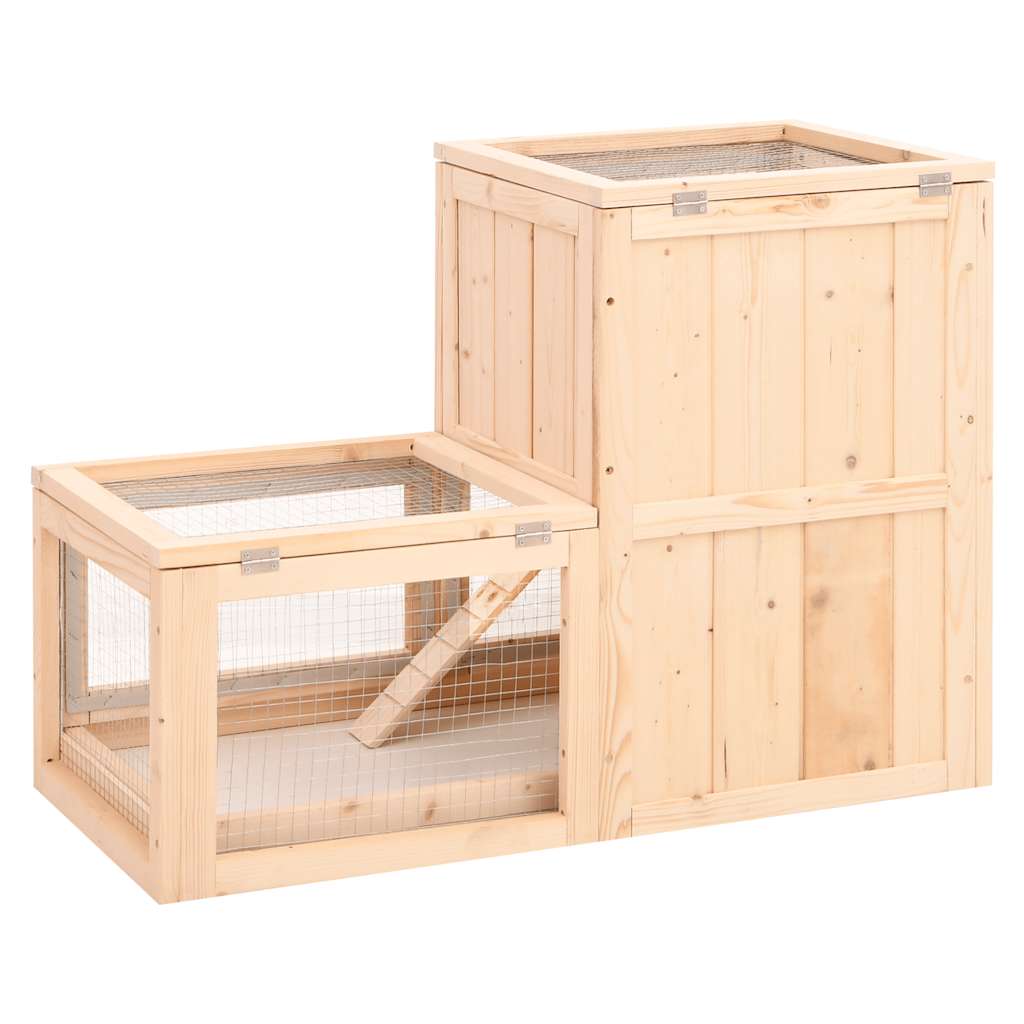 KFX-0810301 Two-Story Hamster Cage 81x40x60 cm with Solid Fir Wood, Exercise Wheel, and Easy Access Wire Mesh