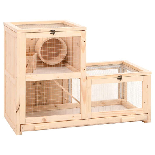 KFX-0810301 Two-Story Hamster Cage 81x40x60 cm with Solid Fir Wood, Exercise Wheel, and Easy Access Wire Mesh