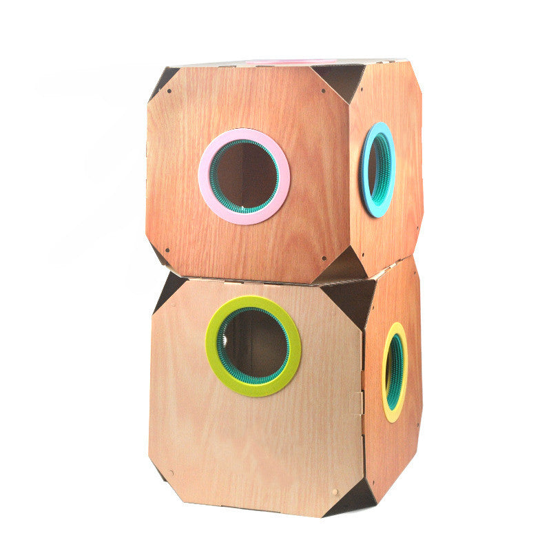 KFX-0841661 DIY Multi-Purpose Cat Hiding Box with Cardboard for Hair Removal and Play