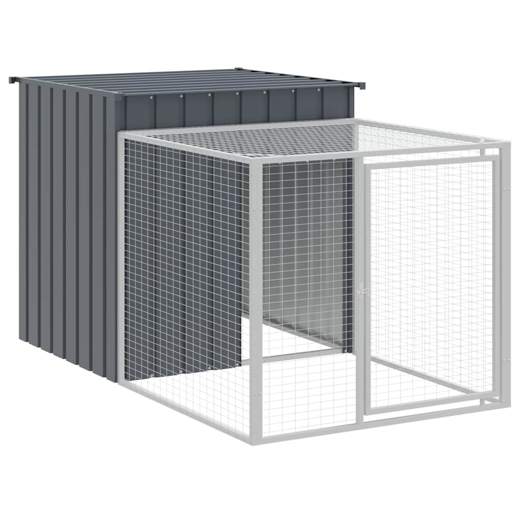 KFX-0843069 Chicken Coop with Run in Anthracite - Galvanized Steel, Dimensions 110x201x110 cm