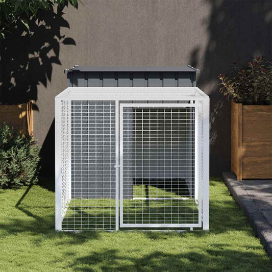 KFX-0843069 Chicken Coop with Run in Anthracite - Galvanized Steel, Dimensions 110x201x110 cm