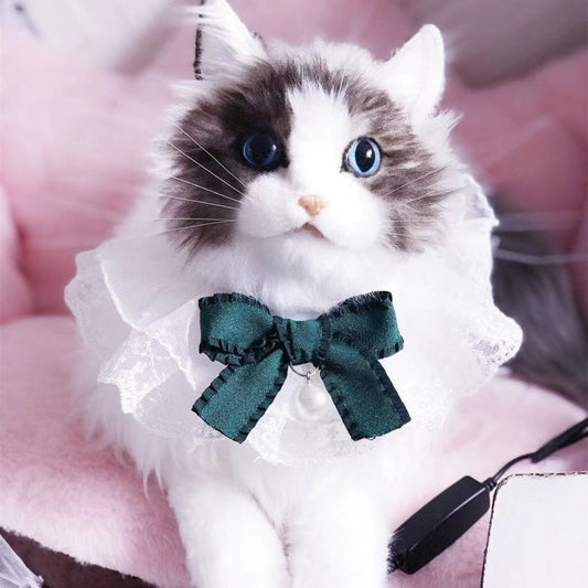 KFX-0843709 Lace Pet Bib for Cats and Dogs - Seasonal Nylon Towel, Wine Red & Dark Green in Various Sizes