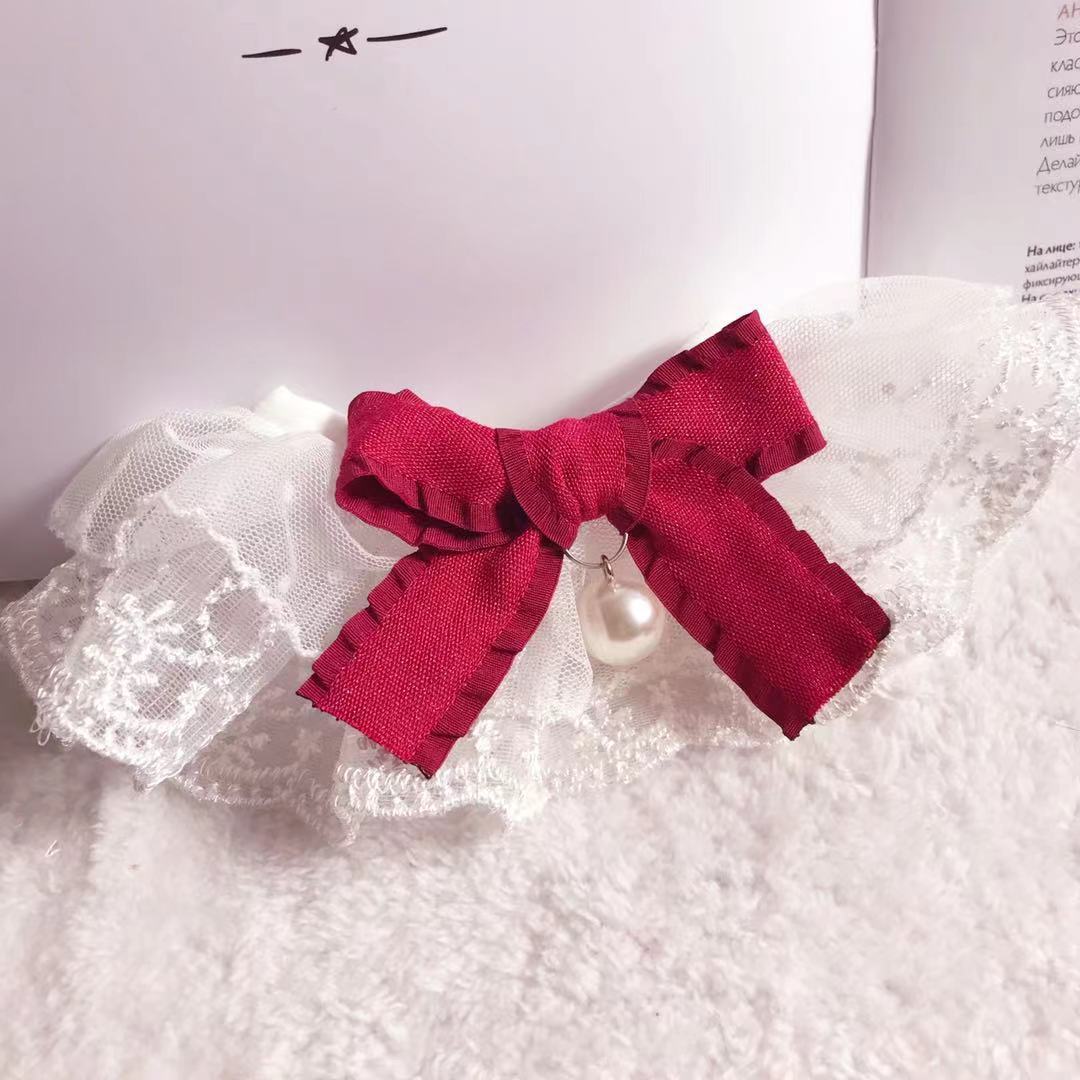 KFX-0843709 Lace Pet Bib for Cats and Dogs - Seasonal Nylon Towel, Wine Red & Dark Green in Various Sizes