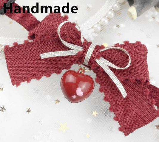 KFX-0876477 Sweet Bow Tie Collars for Cats and Dogs with Bell or Pearl Style Options