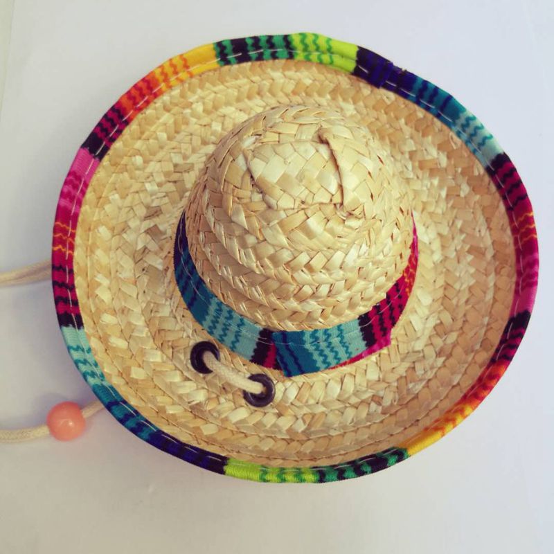 KFX-0891581 Stylish Mini Pet Straw Hat for Dogs and Cats – Mexican-Inspired Design with Unique Patterns