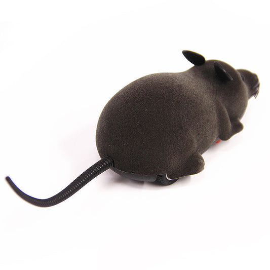 KFX-0914365 Remote-Controlled Flocking Cat Mouse Toy in Black, Gray, and Brown – Battery Not Included