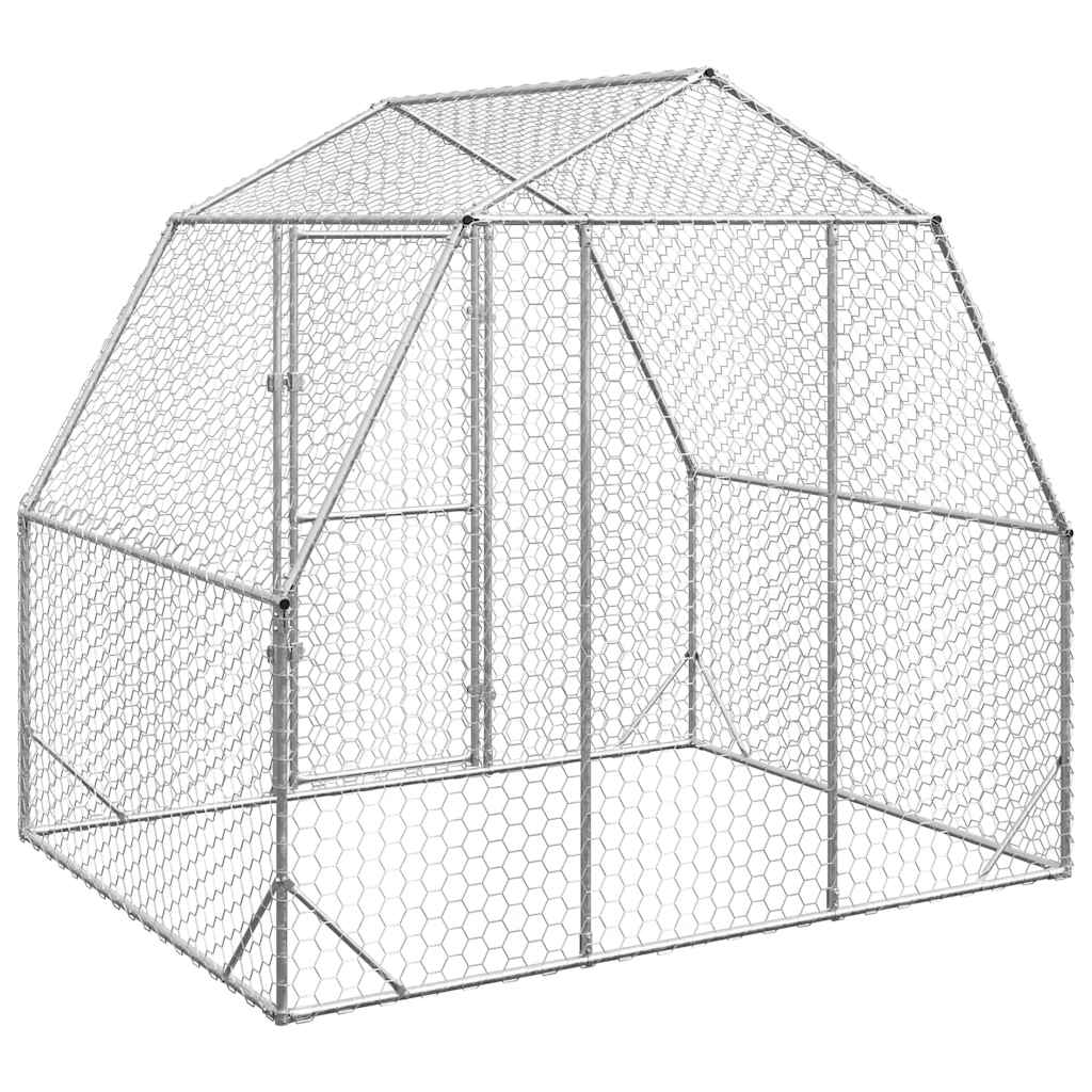 KFX-0974141 Galvanized Steel Chicken Coop - Spacious 2.5x2x2.25 m Run for Chickens and Small Animals