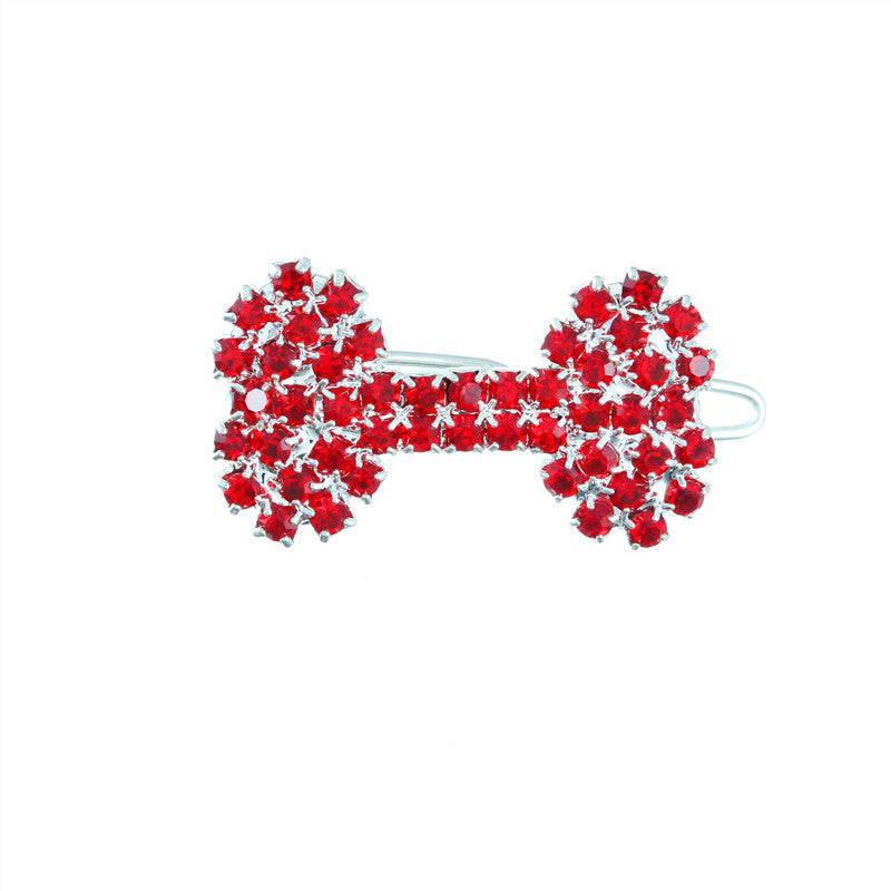 KFX-1055421 Diamond Dog Bone Barrettes for Cats and Dogs in White, Pink, Blue, Red - Stylish Casual Accessory