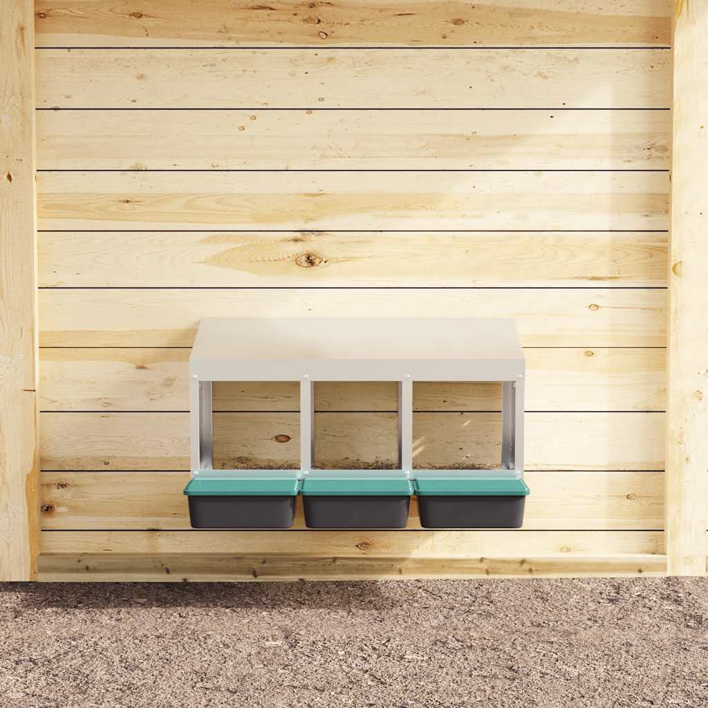 KFX-1072445 Wall-Mounted Chicken Nesting Box with 3 Compartments - Galvanized Steel Construction
