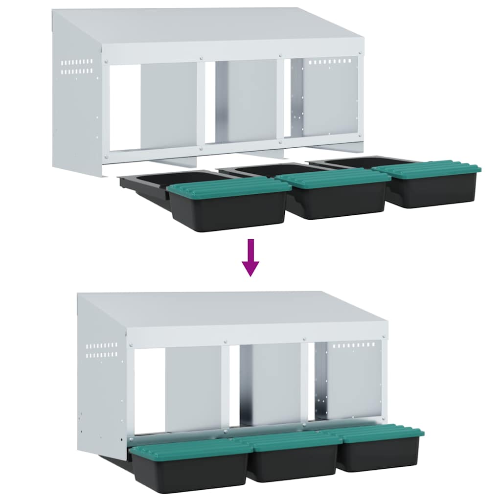 KFX-1072445 Wall-Mounted Chicken Nesting Box with 3 Compartments - Galvanized Steel Construction