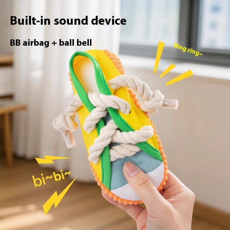 KFX-1110973 Dog Sound Slippers Toy for Stress Relief - Durable Molar Chew Toy in Rock Yellow, Black, and Sea Fog Blue