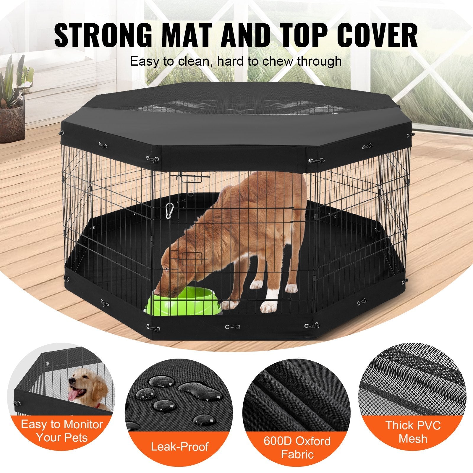 KFX-1137981 Foldable 8-Panel Metal Dog Exercise Playpen with Waterproof Cover, 30" Height, Perfect for Medium Pets