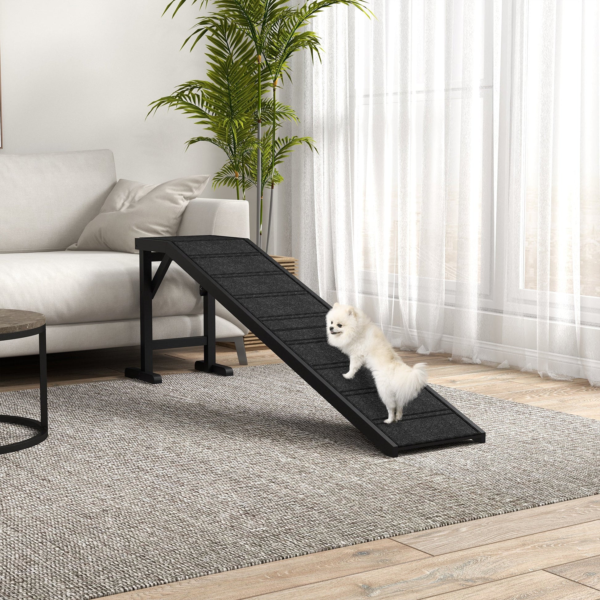 KFX-1147581 Non-Slip Carpet Pet Ramp with Platform for Dogs and Cats, Black 74" x 16" x 25"