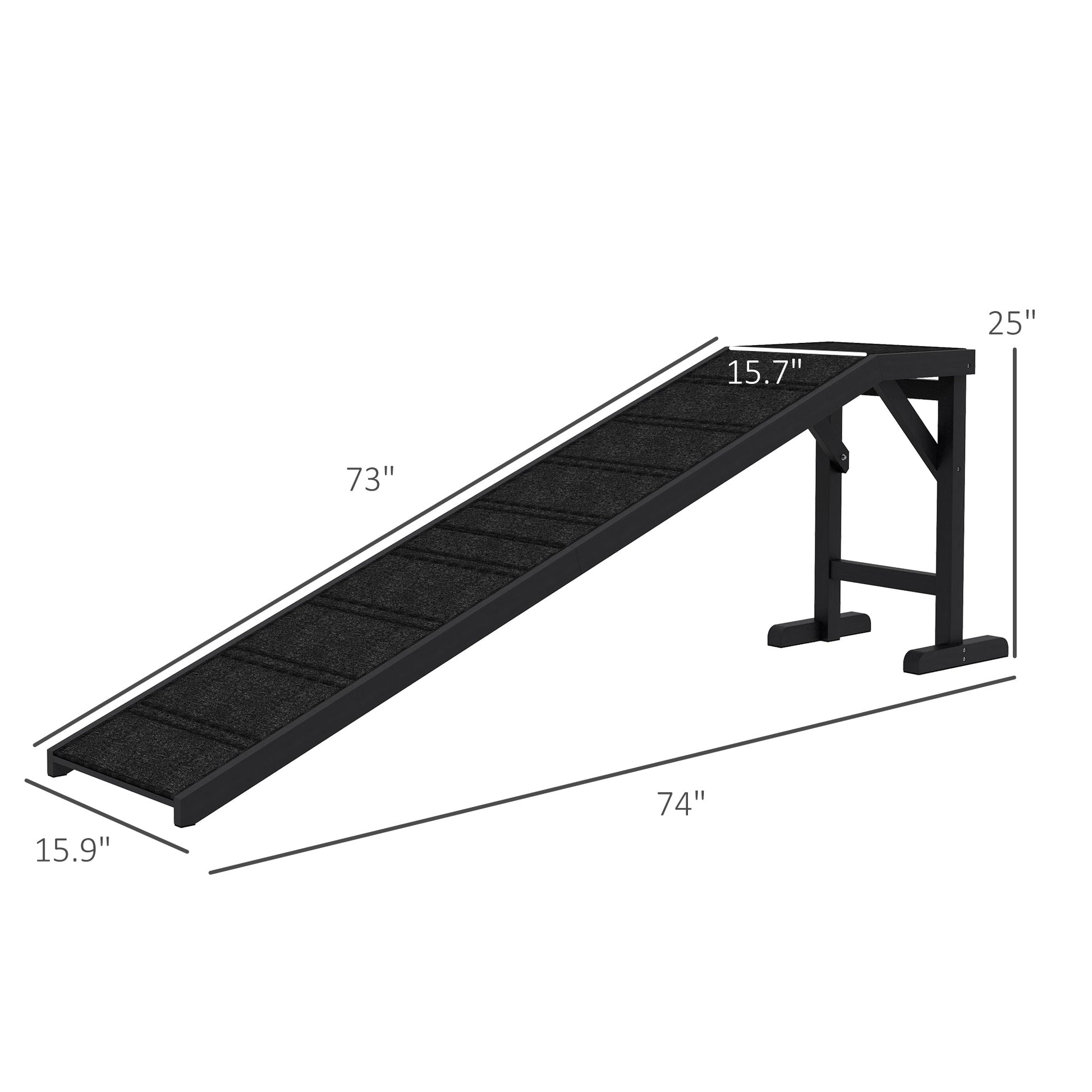 KFX-1147581 Non-Slip Carpet Pet Ramp with Platform for Dogs and Cats, Black 74" x 16" x 25"
