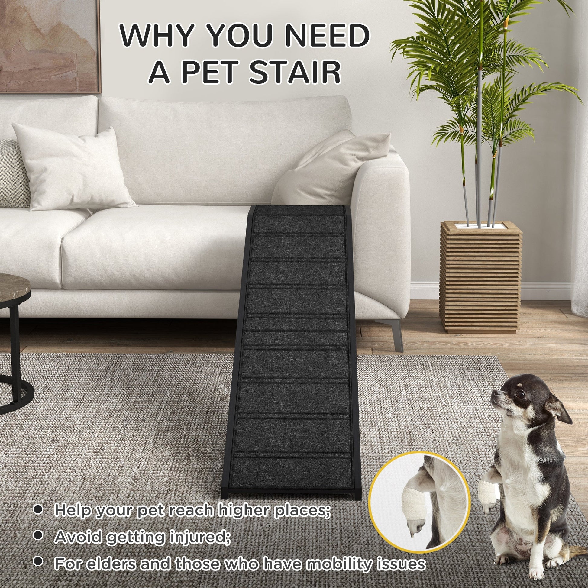 KFX-1147581 Non-Slip Carpet Pet Ramp with Platform for Dogs and Cats, Black 74" x 16" x 25"