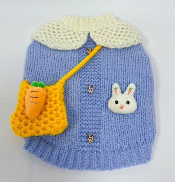 KFX-1155645 Cozy Knitted Pet Sweater for Fall and Winter - Blue Rabbit Design for Dogs and Cats