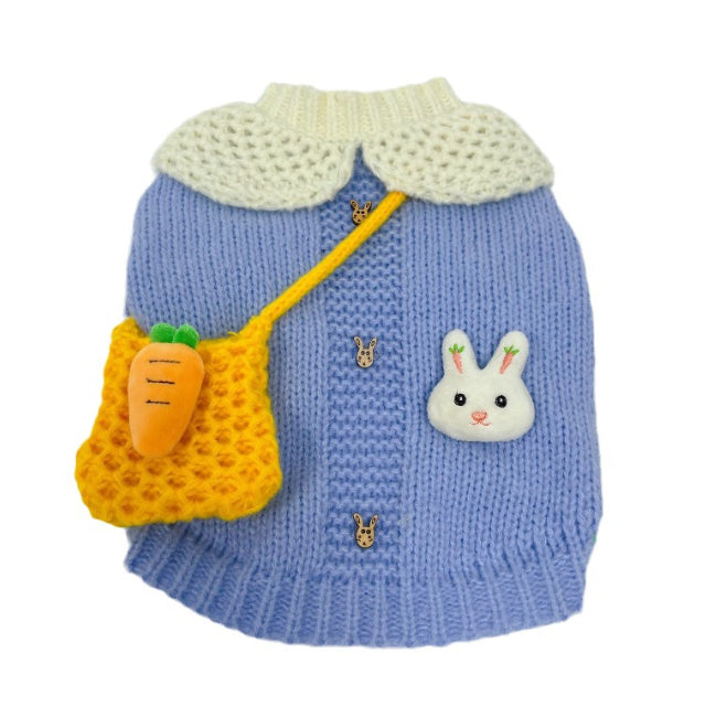 KFX-1155645 Cozy Knitted Pet Sweater for Fall and Winter - Blue Rabbit Design for Dogs and Cats