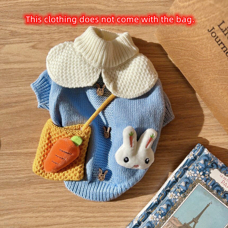 KFX-1155645 Cozy Knitted Pet Sweater for Fall and Winter - Blue Rabbit Design for Dogs and Cats