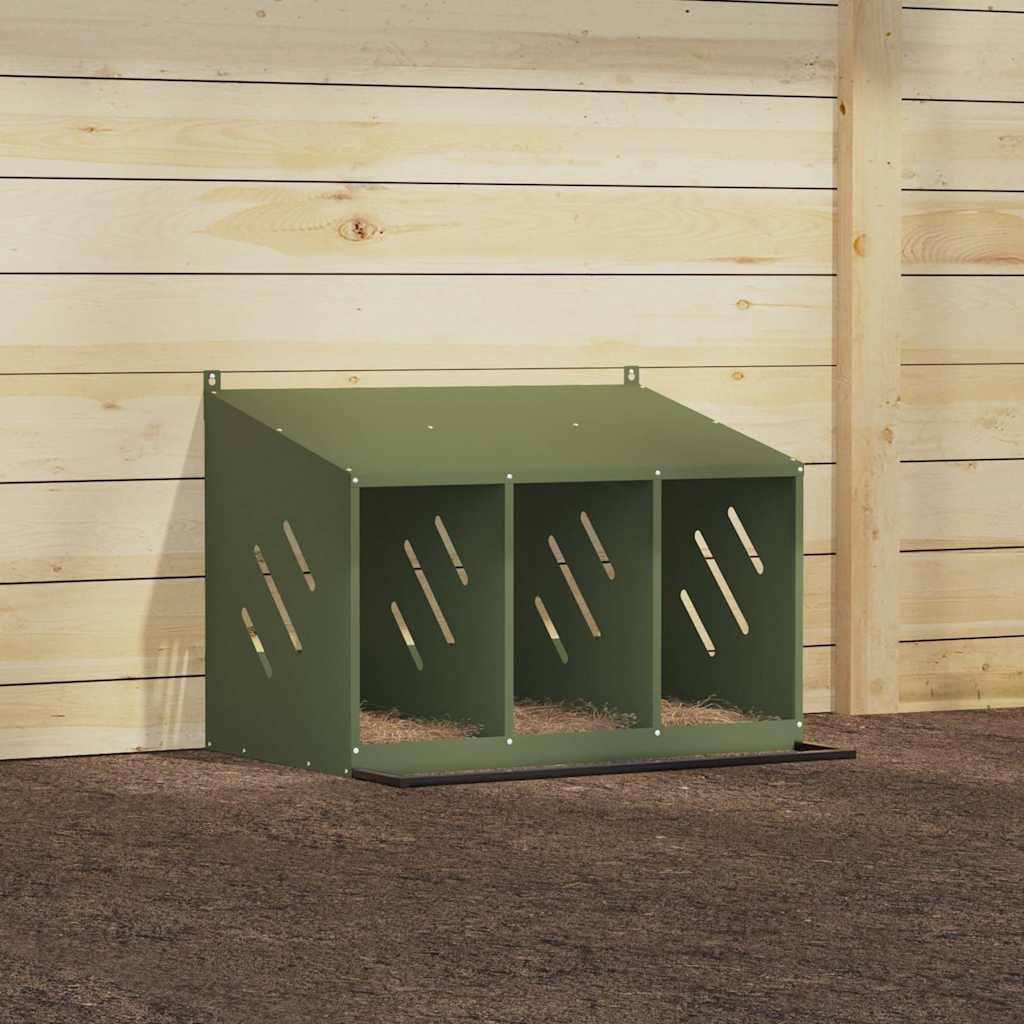 KFX-1170749 Olive Green Chicken Nesting Box with 3 Compartments for Comfortable Egg Laying