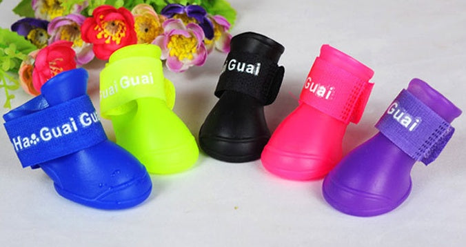 KFX-1181501 Waterproof Rubber Dog Rain Shoes - Available in Black, Rose, Purple, Yellow, Royal Blue - Sizes S, M, L