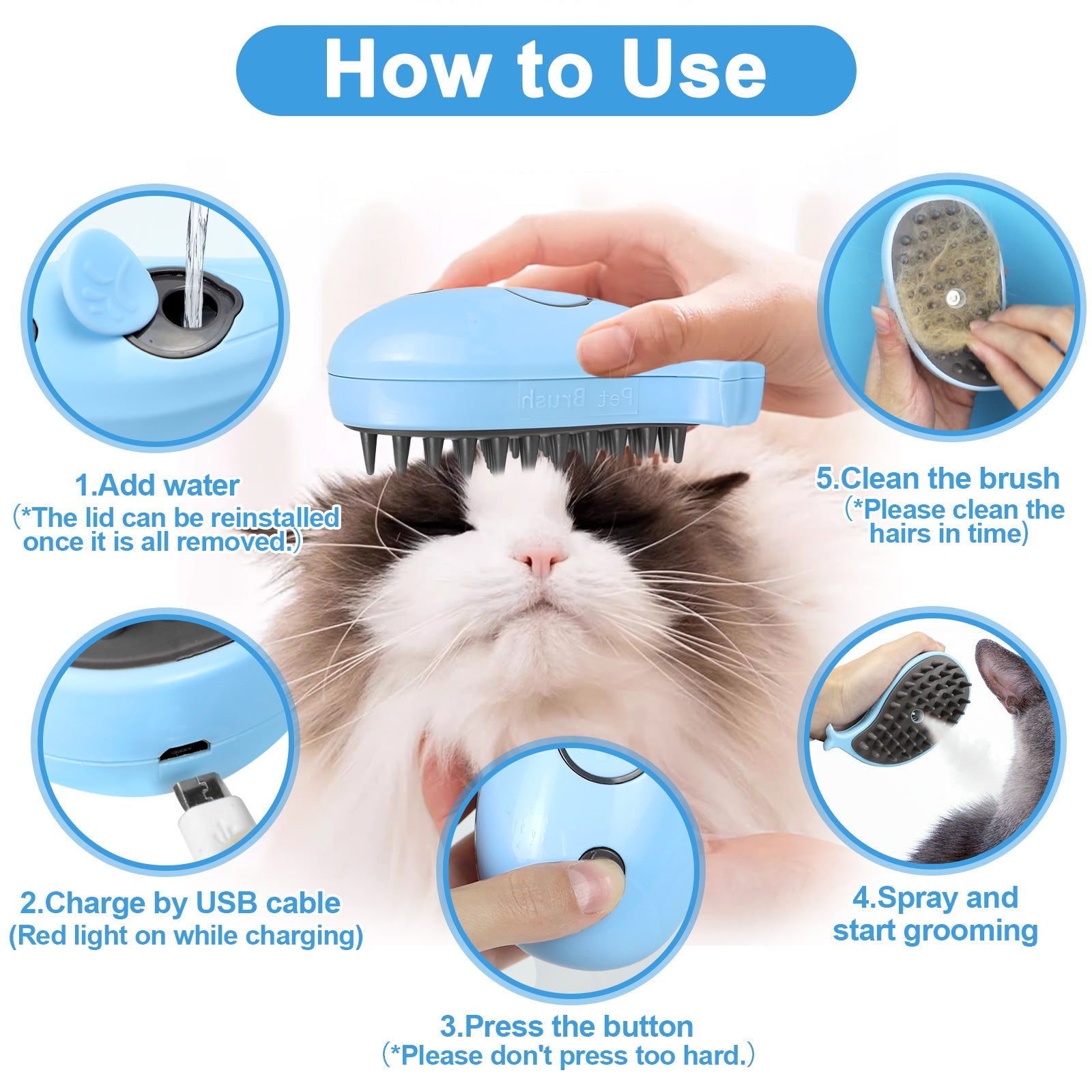 KFX-1284797 Cat Steam Brush for Shedding and Massage - Steamy Grooming Tool for Indoor Cats and Dogs