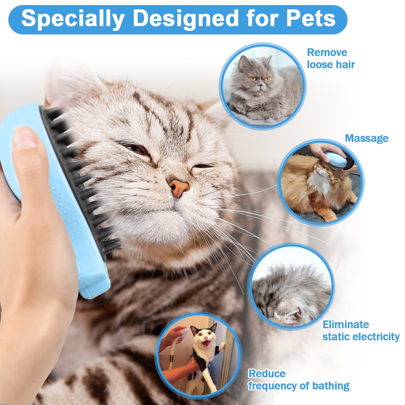 KFX-1284797 Cat Steam Brush for Shedding and Massage - Steamy Grooming Tool for Indoor Cats and Dogs